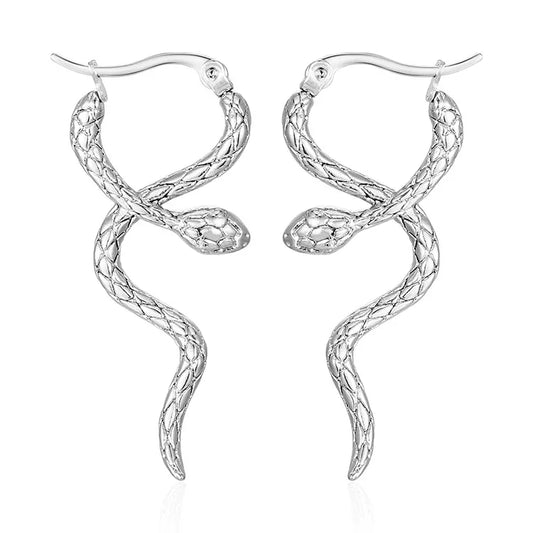 Aretes Plateados Serpiente Rayadas