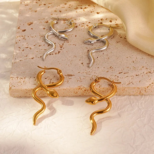 Aretes Plateados Serpiente Lisos