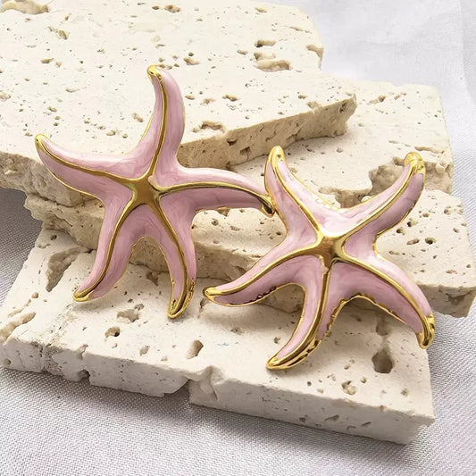 Aretes Esmaltados Estrella Mar Rosada