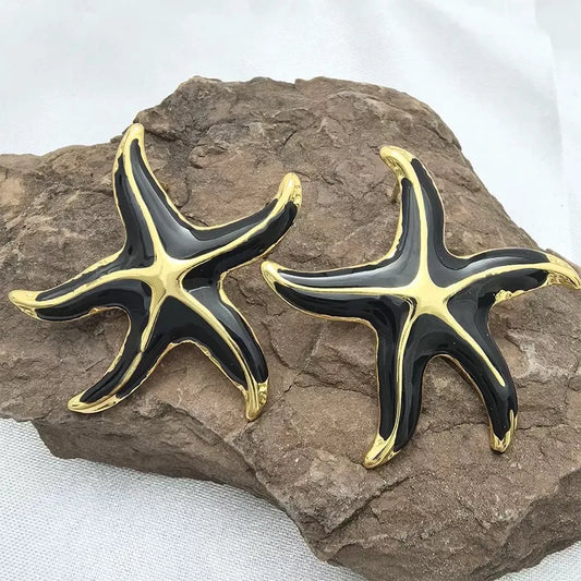 Aretes Esmaltados Estrella Mar Negra