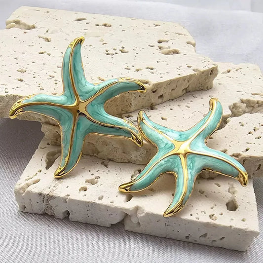 Aretes Esmaltados Estrella Mar Turquesa