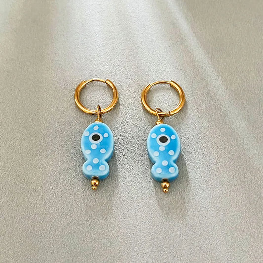 Aretes Arracadas Cerámica Peces Azules
