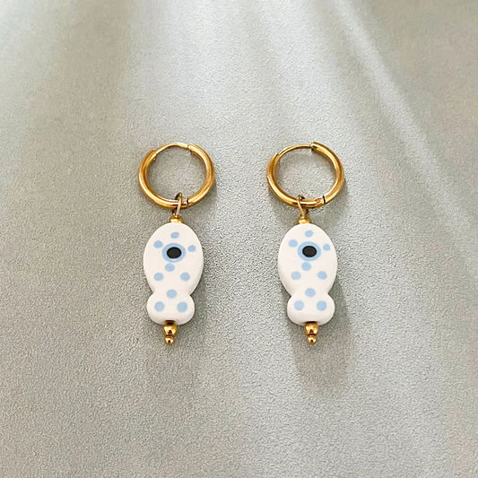 Aretes Arracadas Cerámica Peces Blancos