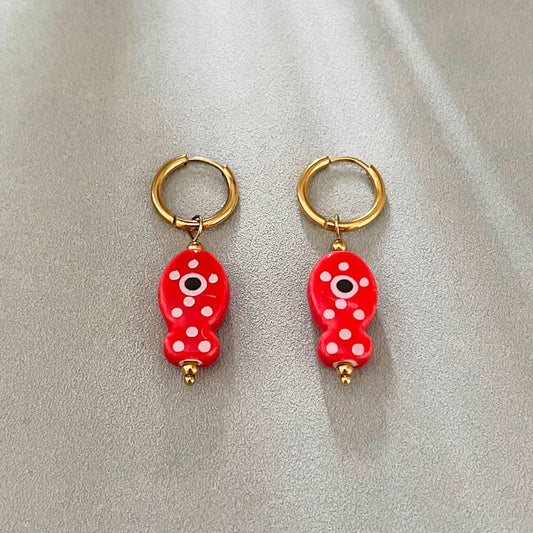 Aretes Arracadas Cerámica Peces Rojos