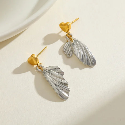 Aretes Bicolor Corazón Alado