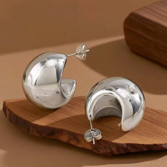 Aretes Plateados Semicírculo Huecos