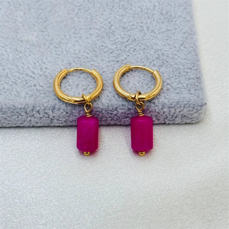 Aretes Dorados Gota Rosa Rojo