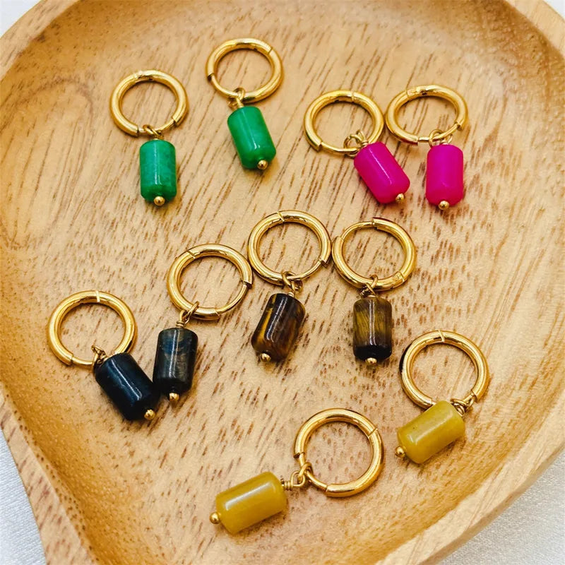 Aretes Dorados Gota Rosa Rojo