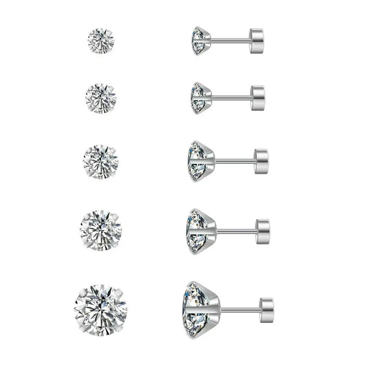 Aretes Plateados Tipo Broquel Circonia 8mm