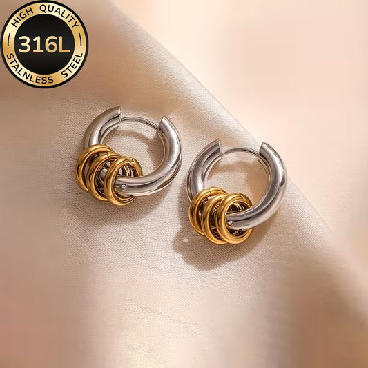 Aretes Plateados con Arracadas Bicolor