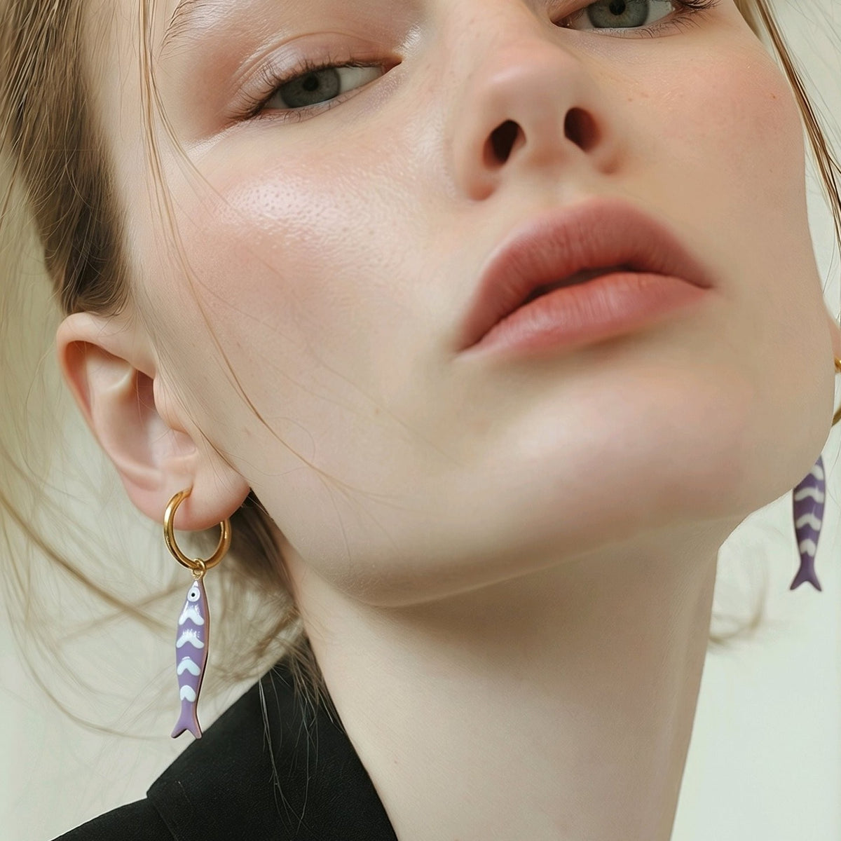 Aretes Arracadas Doradas Pez Lila