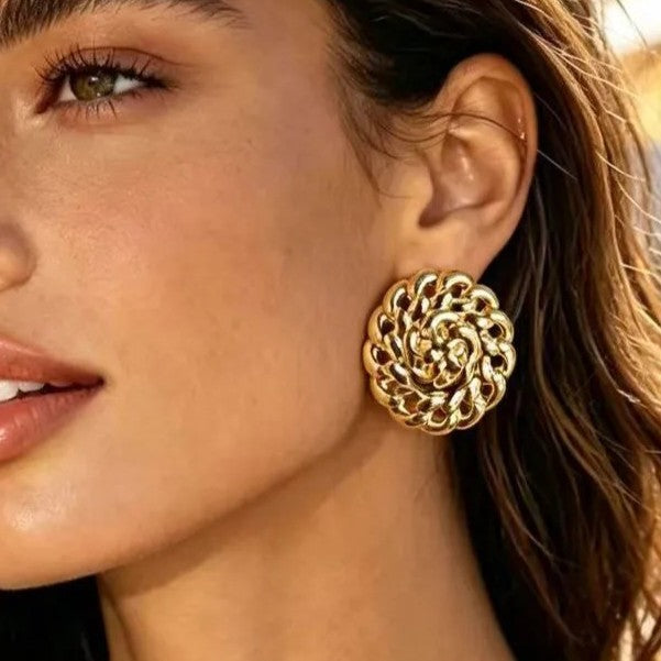 Aretes Medalón Cadena Dorado