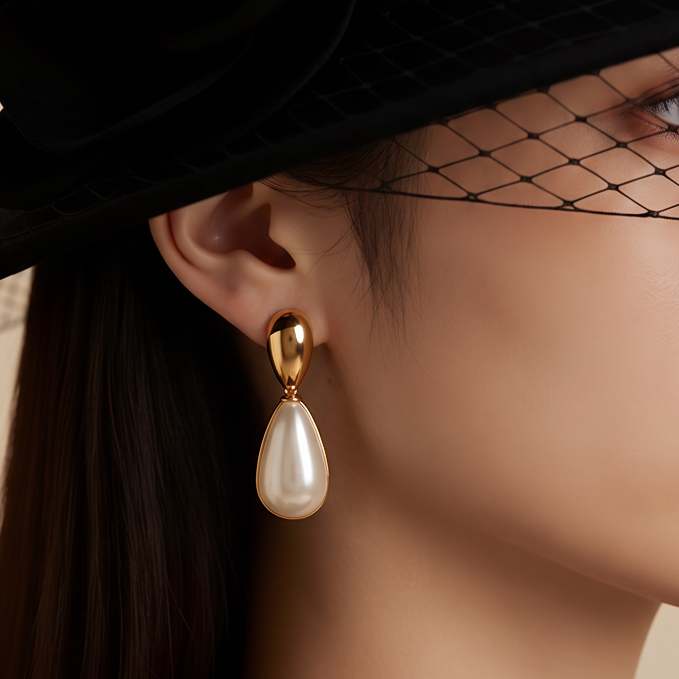 Aretes Perla Gota Dorados