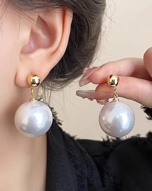 Aretes Perla Gigante Color Perla Natural