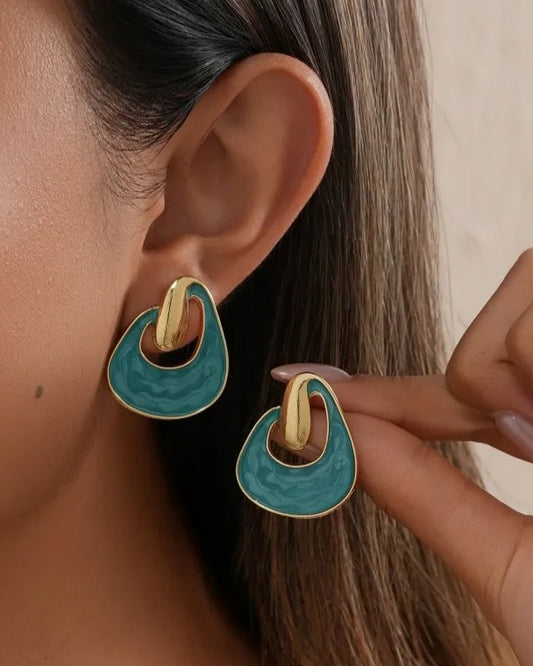 Aretes Gota Esmaltados Azul Turquesa