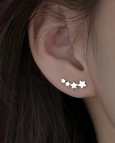 Aretes Plateados Tridimensional Estrellas
