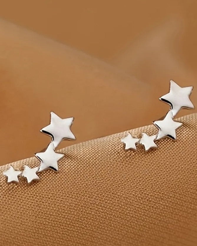 Aretes Plateados Tridimensional Estrellas
