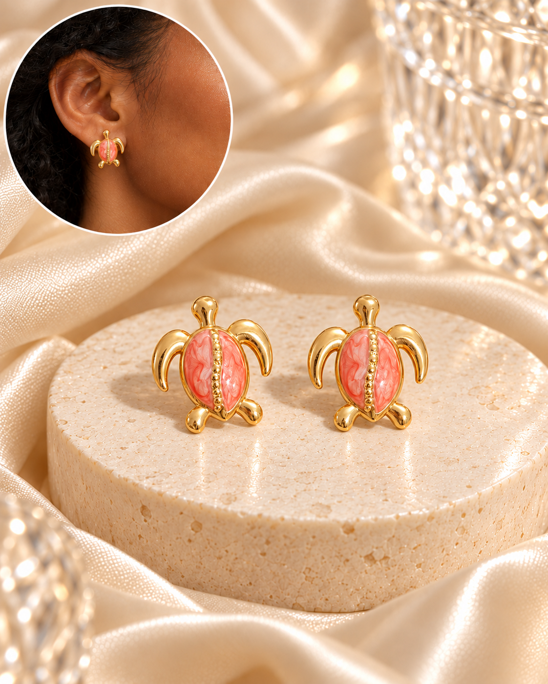 Aretes Tortuga Rosa Rojo