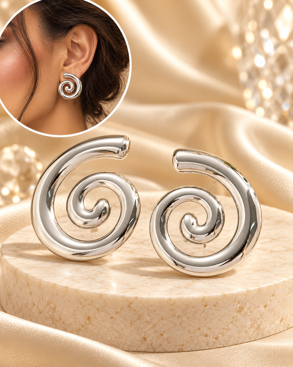 Aretes Plateados Espirales
