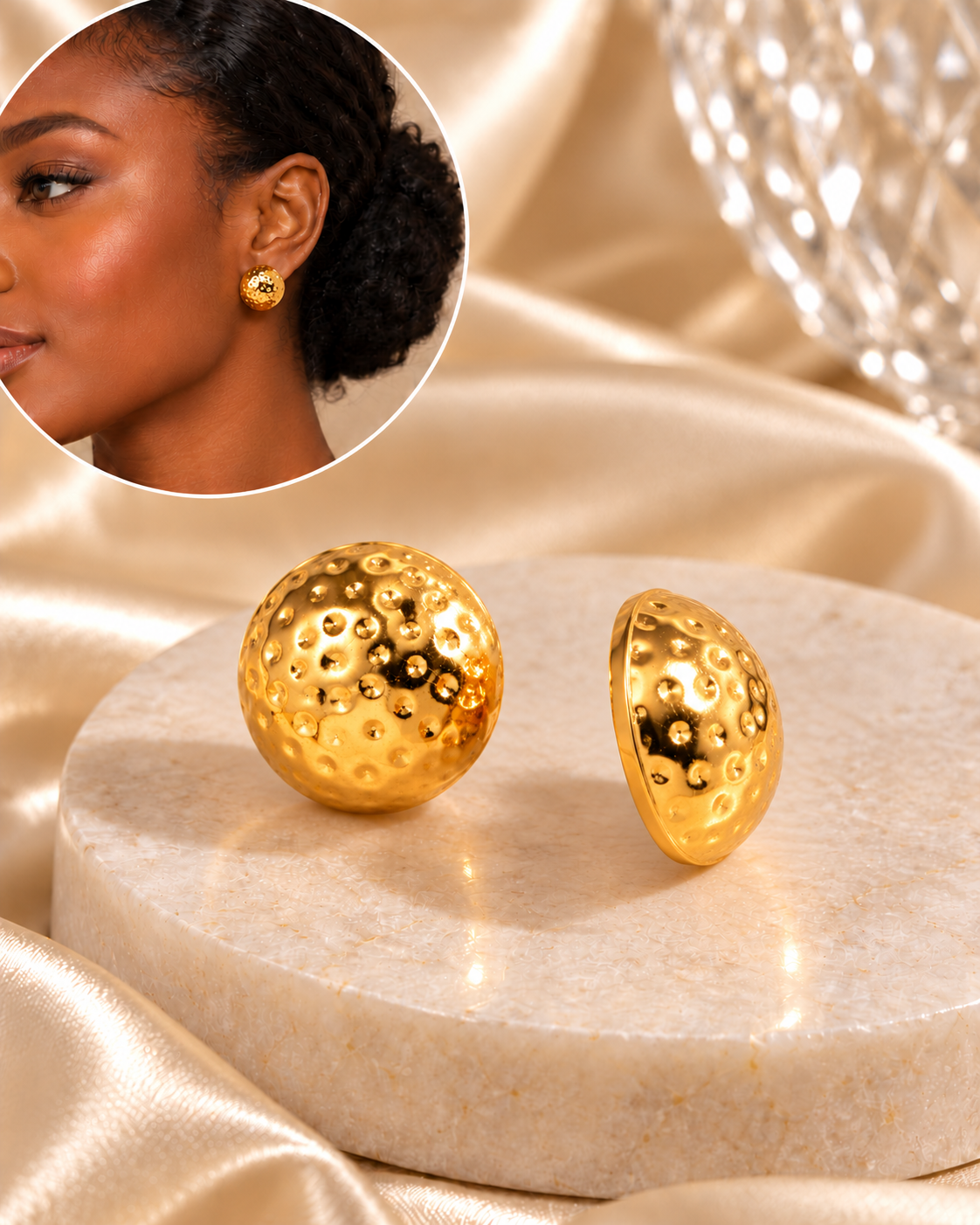 Aretes Dorados Semicirculo Huecos Amartillados