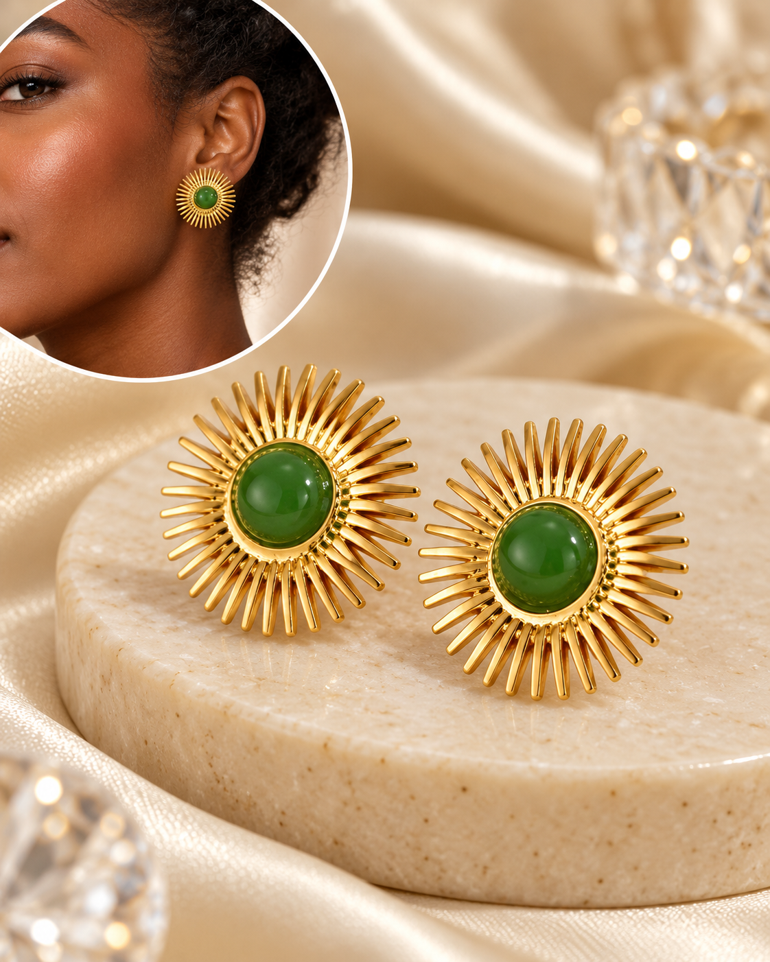 Aretes Dorados Destellos Ronda Verde