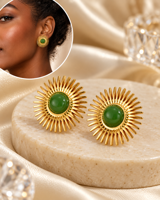 Aretes Dorados Destellos Ronda Verde