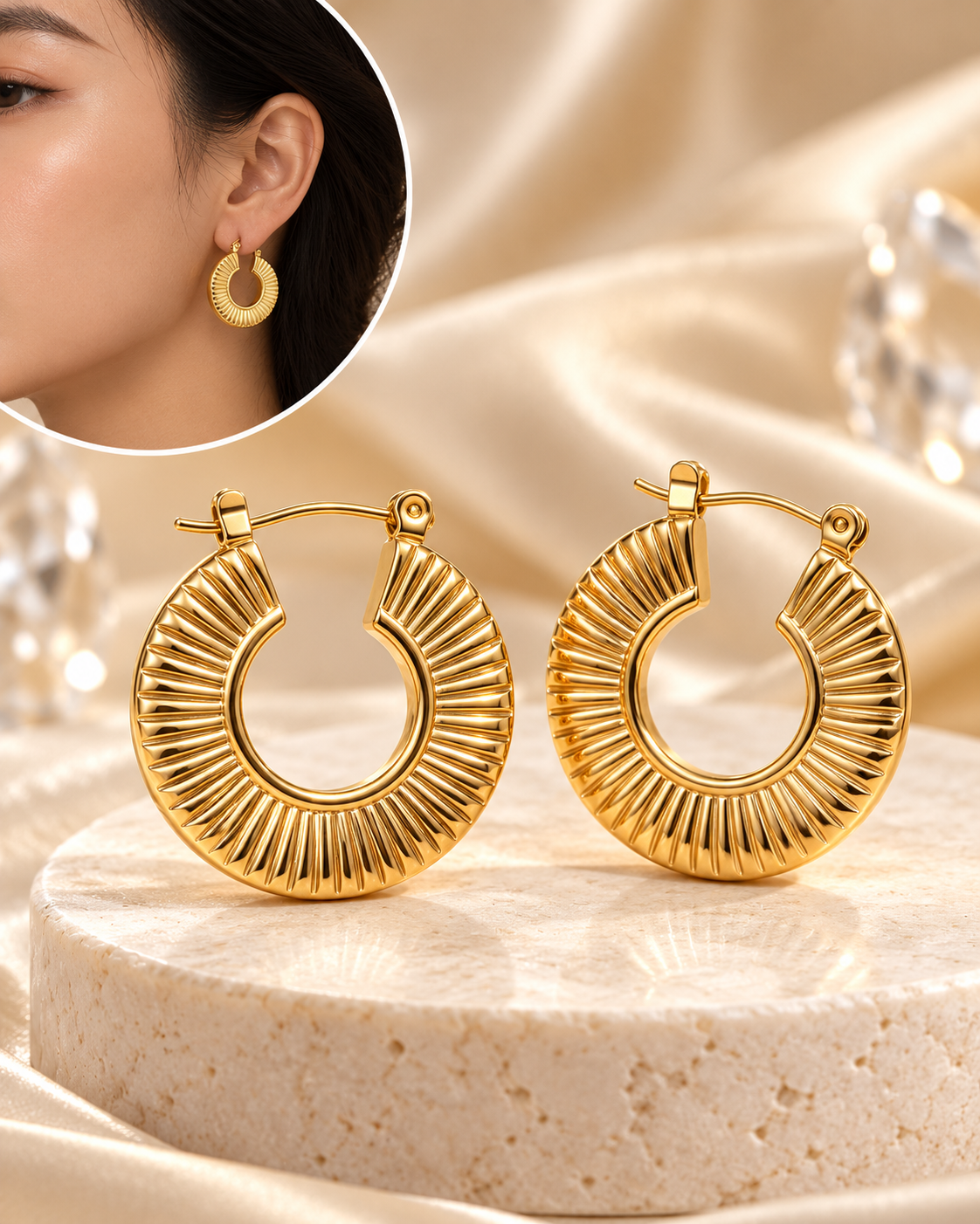 Aretes Dorados Arracadas Planas Rayadas