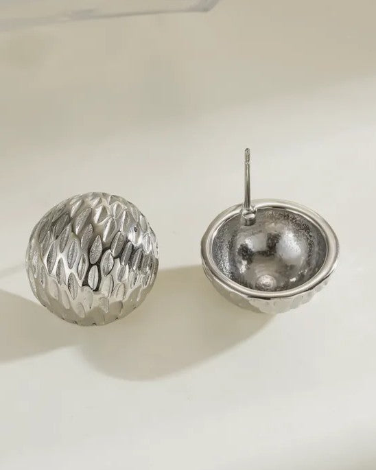 Aretes Plateados Semicirculos Rayas