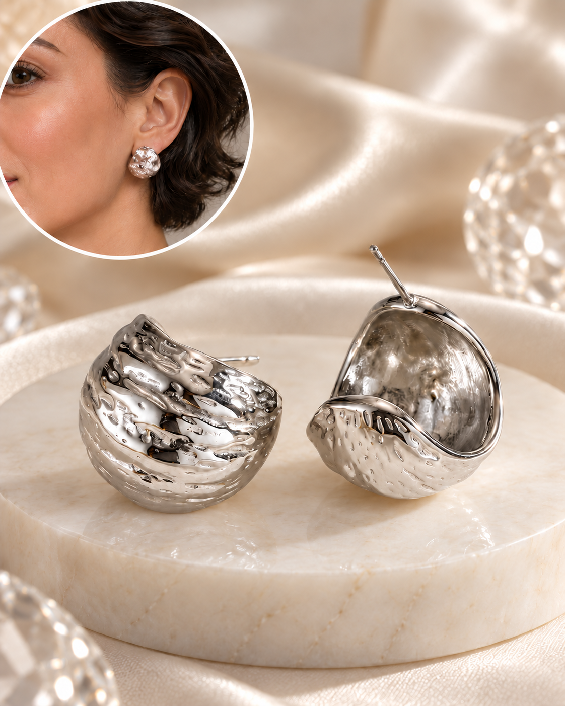 Aretes Plateados en C Amartillados