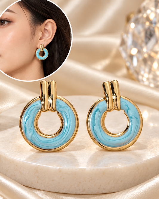 Aretes Dorados Donas Turquesa
