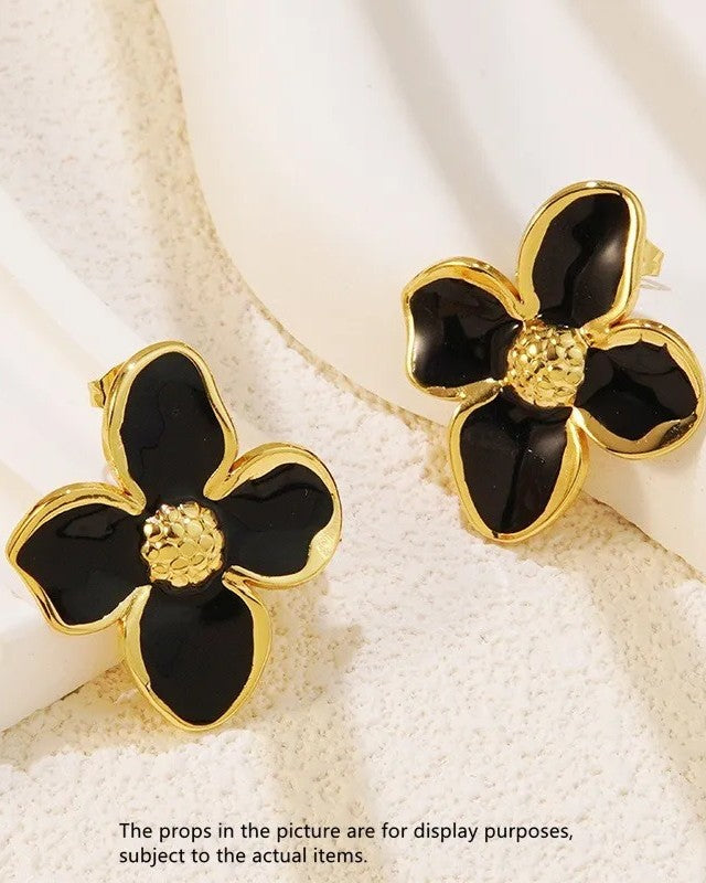 Aretes Dorados Flor Negra