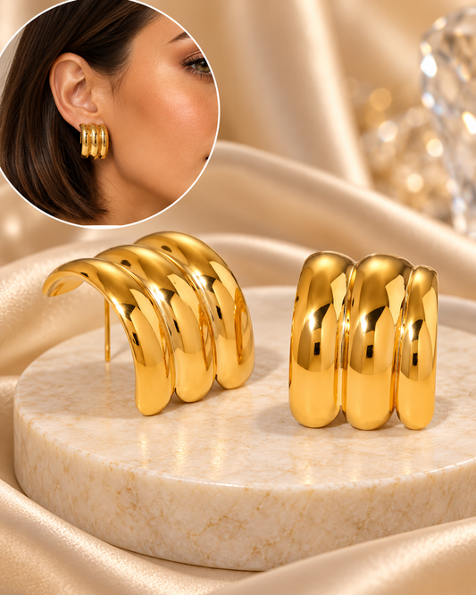 Aretes Dorados Media Caña 3D
