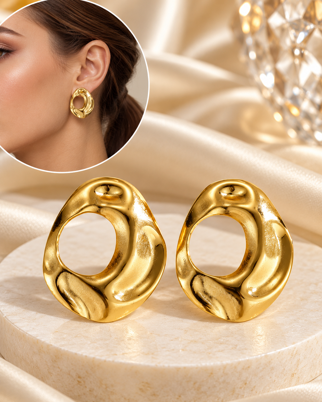 Aretes Dorados Amartillados 3D