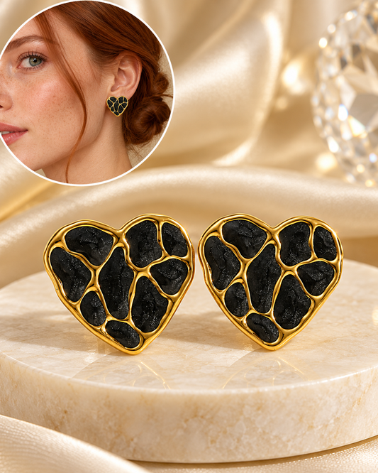 Aretes Dorados Corazones Negros