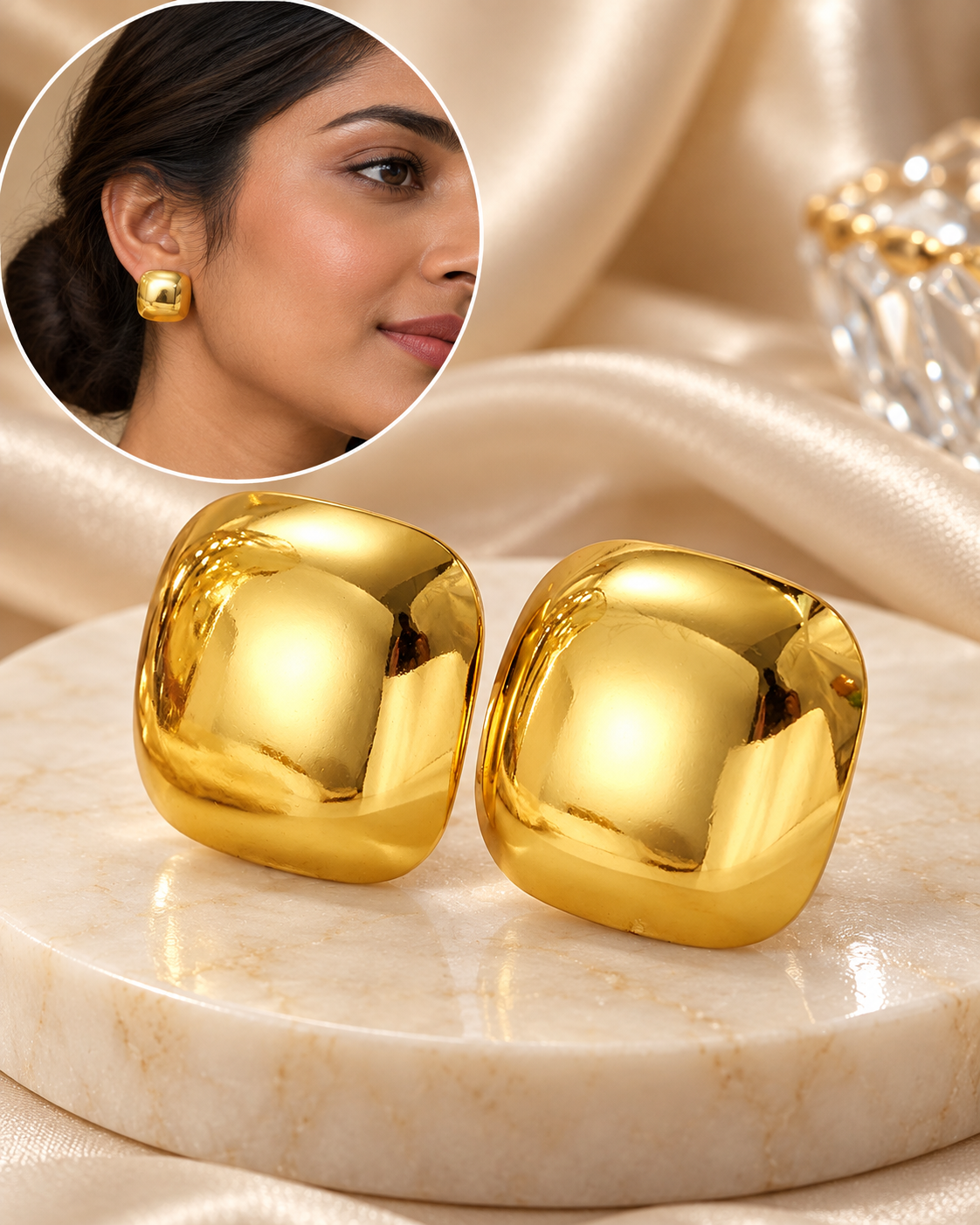 Aretes Dorados Cuadrados Ondulados