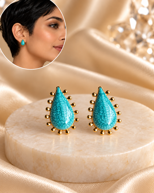 Aretes Dorados Gota Turquesa