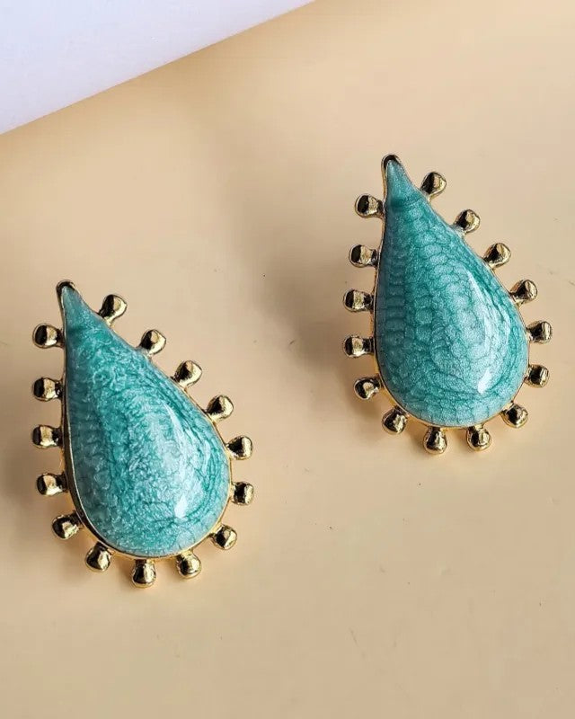 Aretes Dorados Gota Turquesa