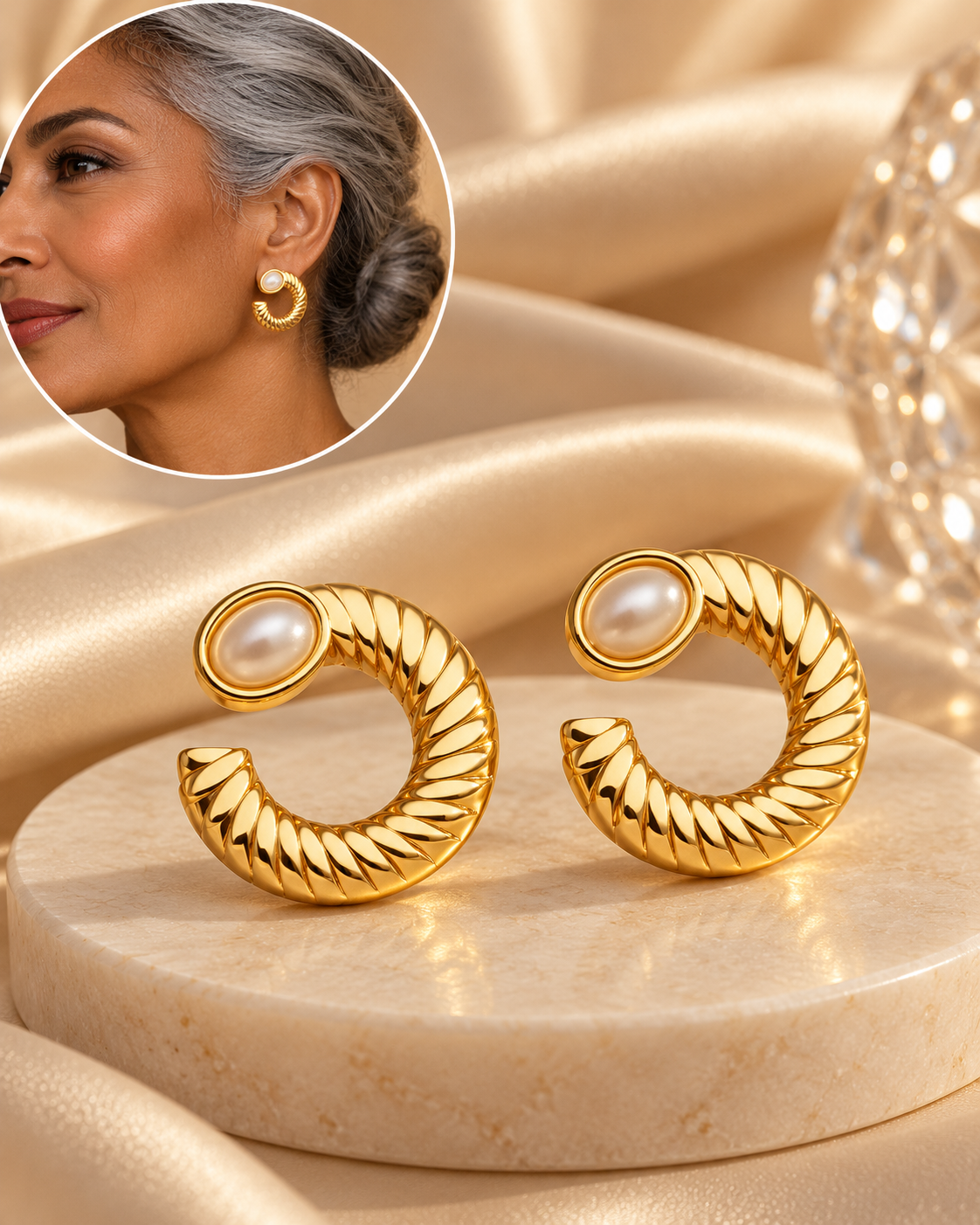 Aretes Dorados Arracadas y Perla