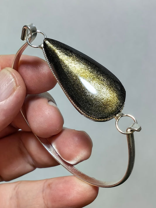 Brazalete Piedra Mineral Obsidiana Dorada