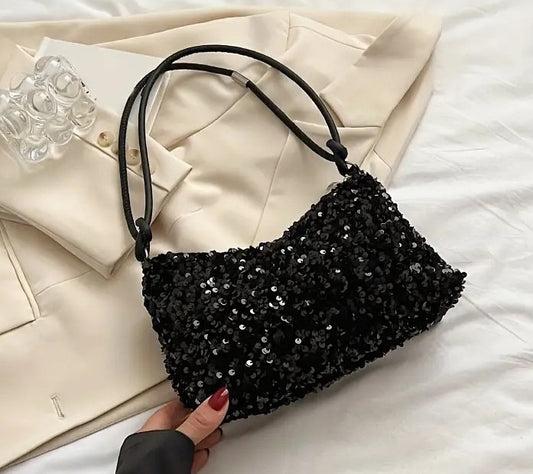 Bolsa Baguette Negra Lentejuelas