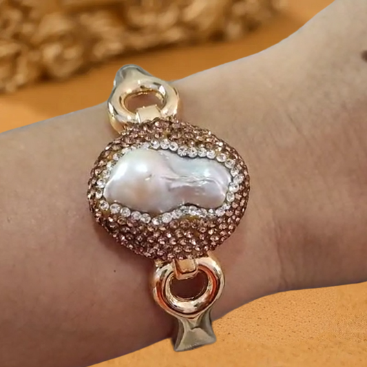 Brazalete Dorado Ronda Madre Perla y Circón