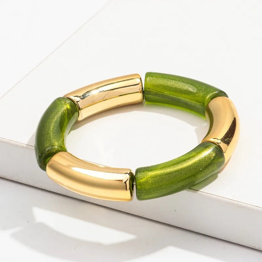 Pulsera Elástica Dorada y Verde