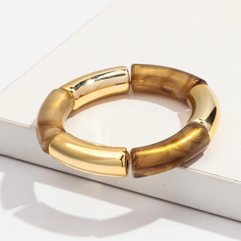Pulsera Elástica Dorada y Café
