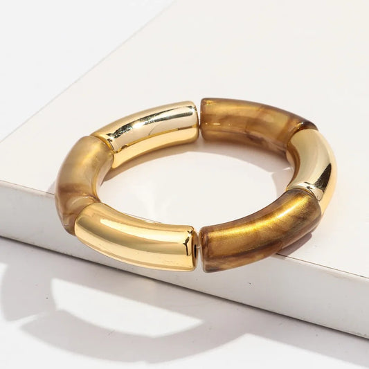 Pulsera Elástica Dorada y Café