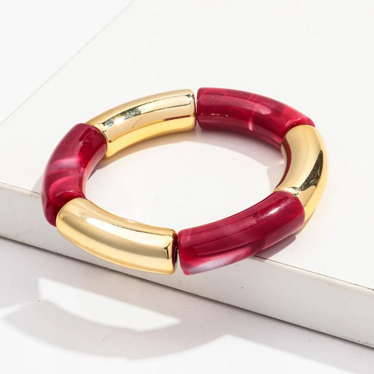 Pulsera Elástica Dorada y Rojo