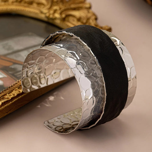 Brazalete Doble Capa Plateado y Negro