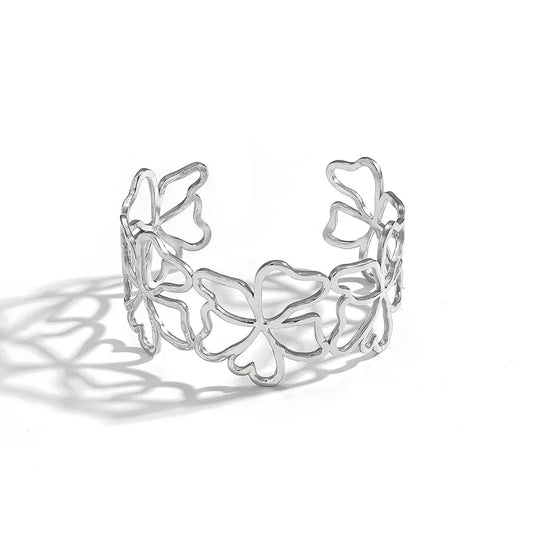 Brazalete Plateado Pétalos Huecos