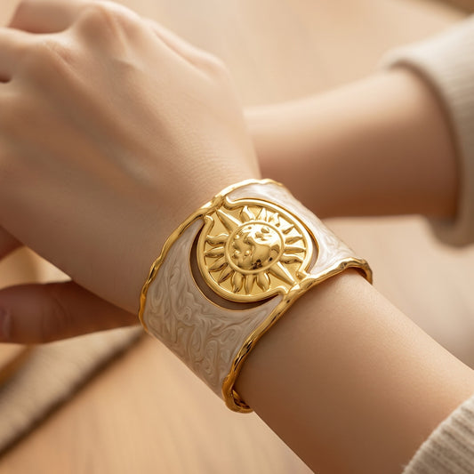Brazalete Artesal Acero Esmaltado Perla Patrón Sol