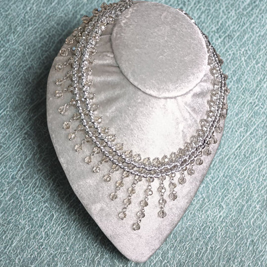 Collar Doble Plateado Cadena con Cristales