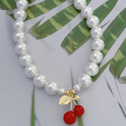 Collar Cuencas Perlas Cristal y Cerezas